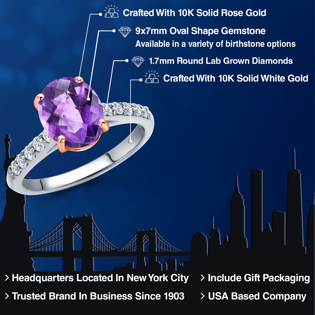 Amethyst and Lab Grown Diamond_5_Ring in 10K Two Tone Gold