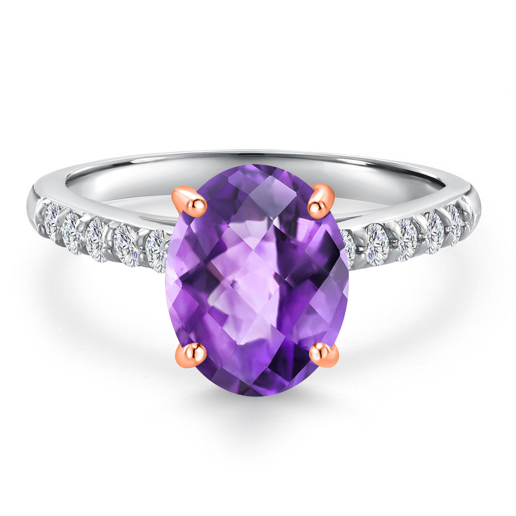 Amethyst and Lab Grown Diamond_5_Ring in 10K Two Tone Gold