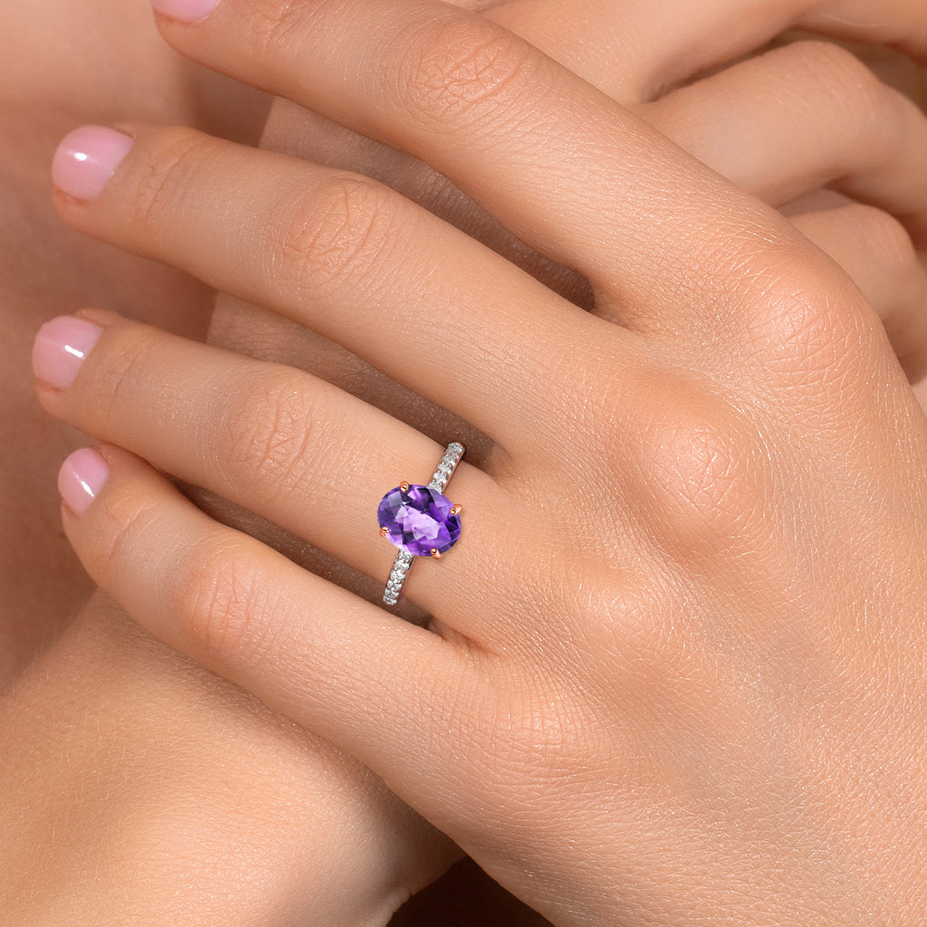 Amethyst and Lab Grown Diamond_5_Ring in 10K Two Tone Gold