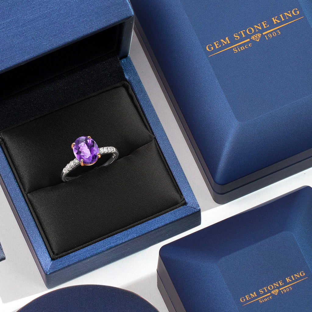 Amethyst and Lab Grown Diamond_5_Ring in 10K Two Tone Gold