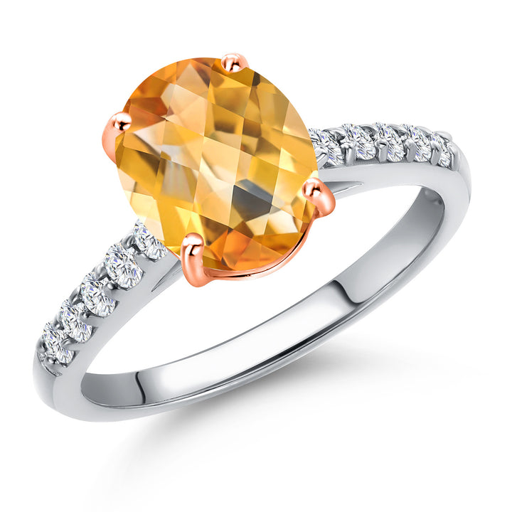 Citrine-Checkerboard - November_5_Ring in 10K Two Tone Gold