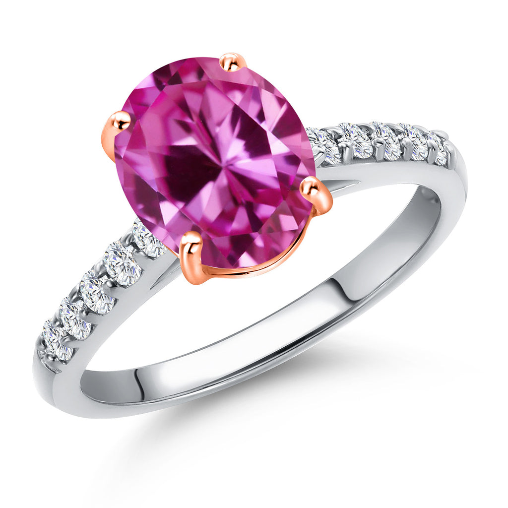 Pink Created Sapphire - September_9_Ring in 10K Two Tone Gold