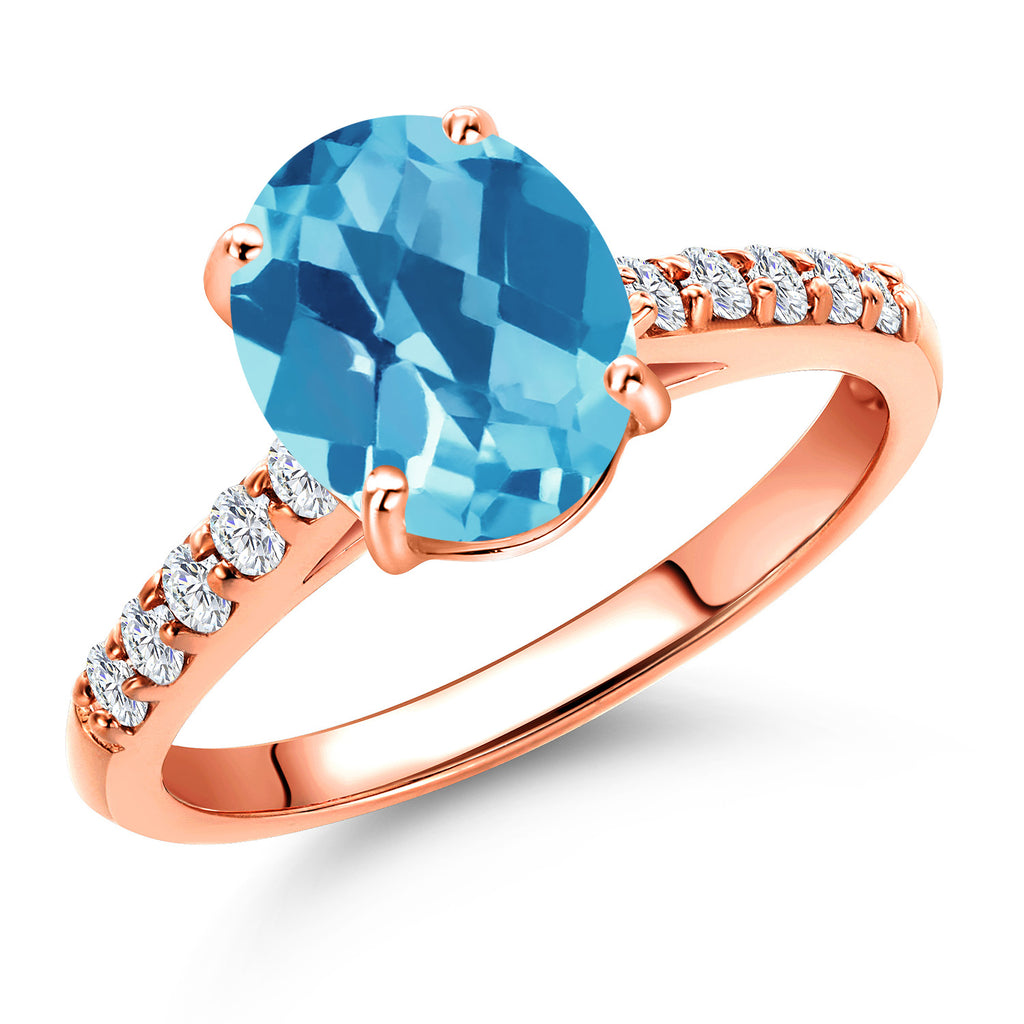 Swiss Blue Topaz-Checkerboard - November_8_Ring in 10K Rose Gold