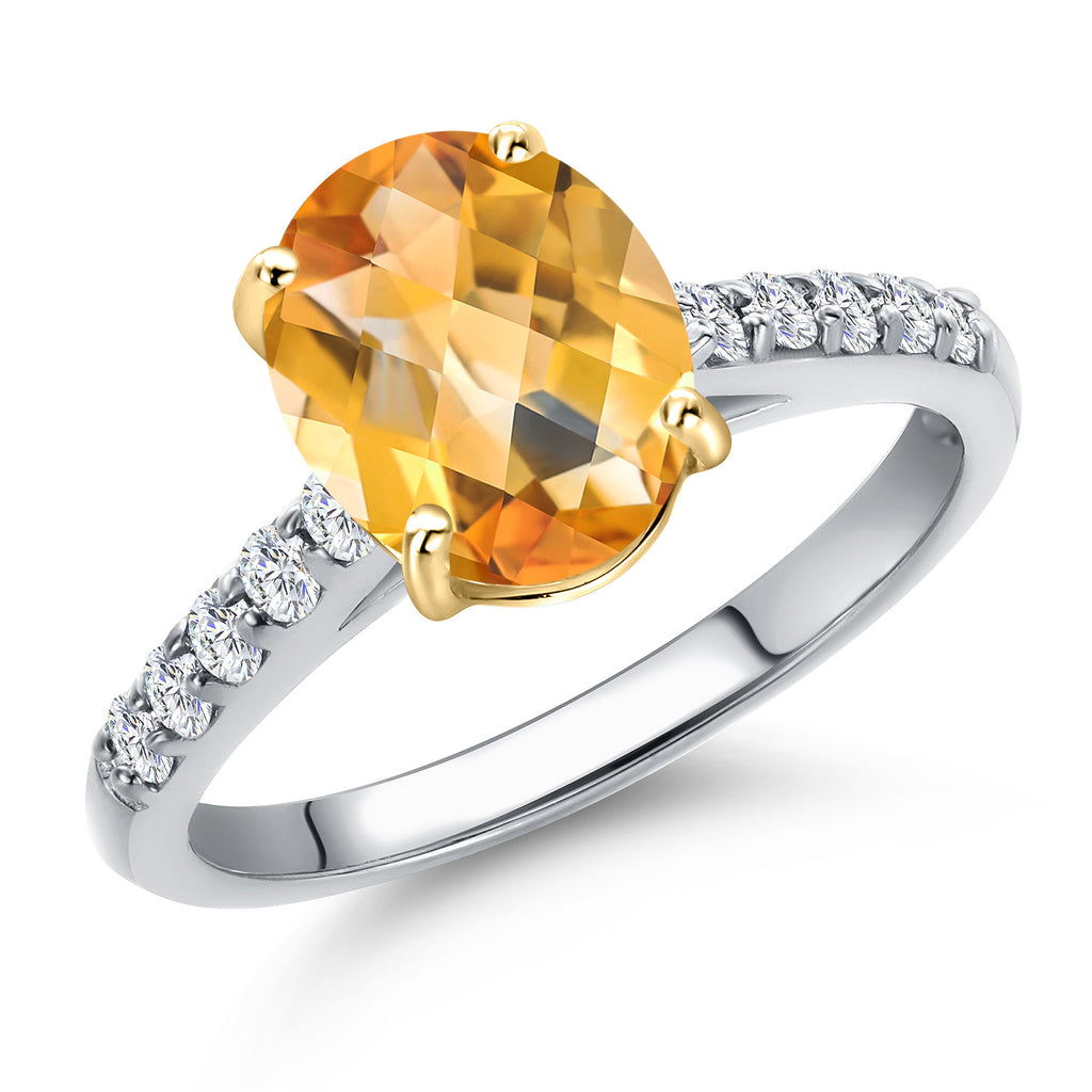 Citrine-Checkerboard - November_8_Ring in 10K Two Tone Gold