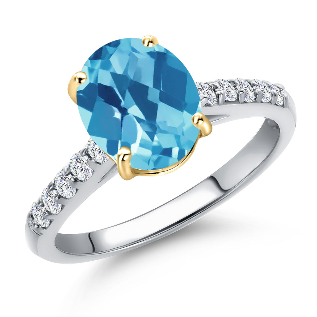 Swiss Blue Topaz-Checkerboard - November_7_Ring in 10K Two Tone Gold