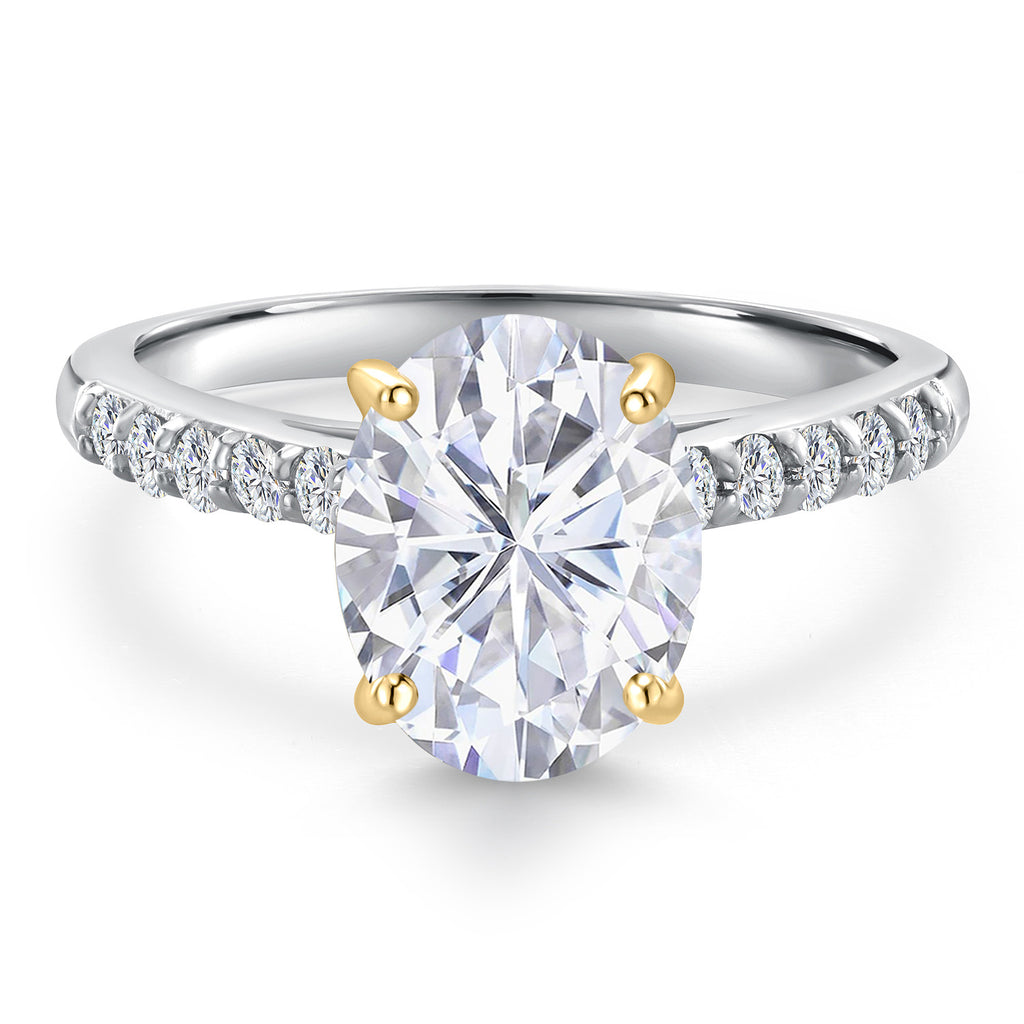 White Moissanite - April_Ring in 10K Two Tone Gold