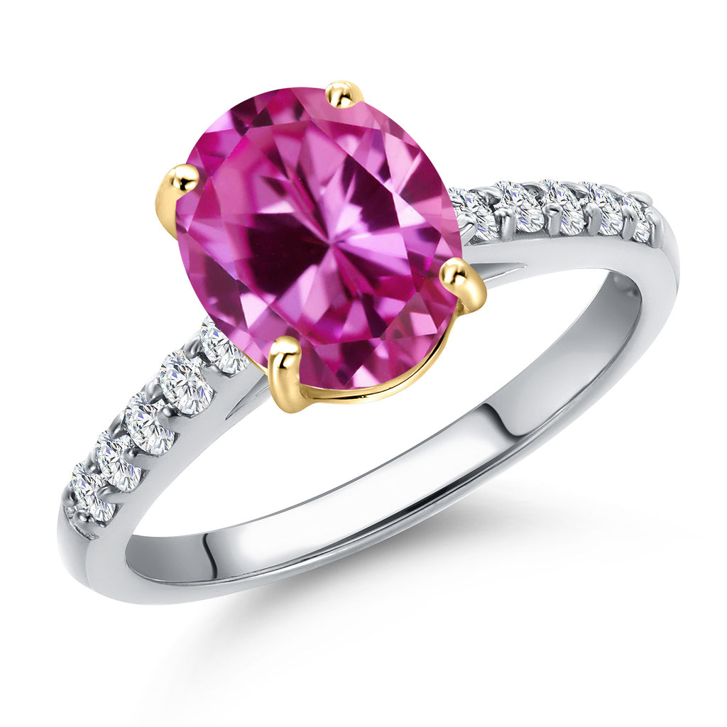 Pink Created Sapphire - September_9_Ring in 10K Two Tone Gold