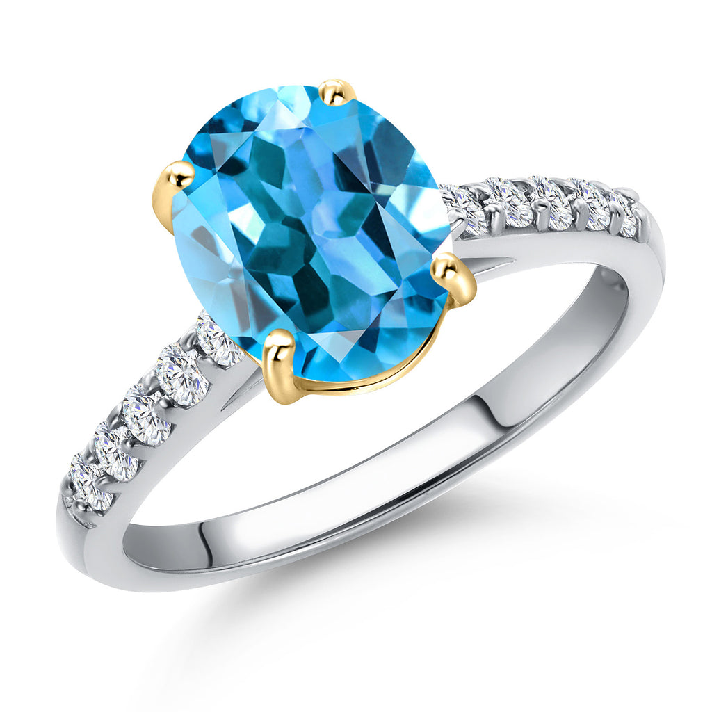 Swiss Blue Topaz - November_8_Ring in 10K Two Tone Gold