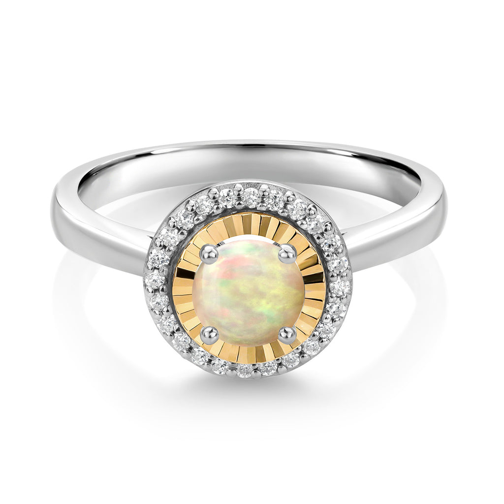 Ethiopian Opal and Lab Grown Diamond_5_Ring in 925 Sterling Silver and 10K Yellow Gold