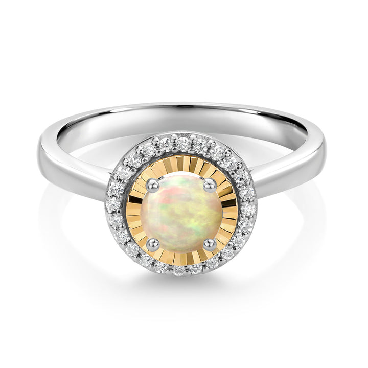 Ethiopian Opal and Lab Grown Diamond_5_Ring in 925 Sterling Silver and 10K Yellow Gold