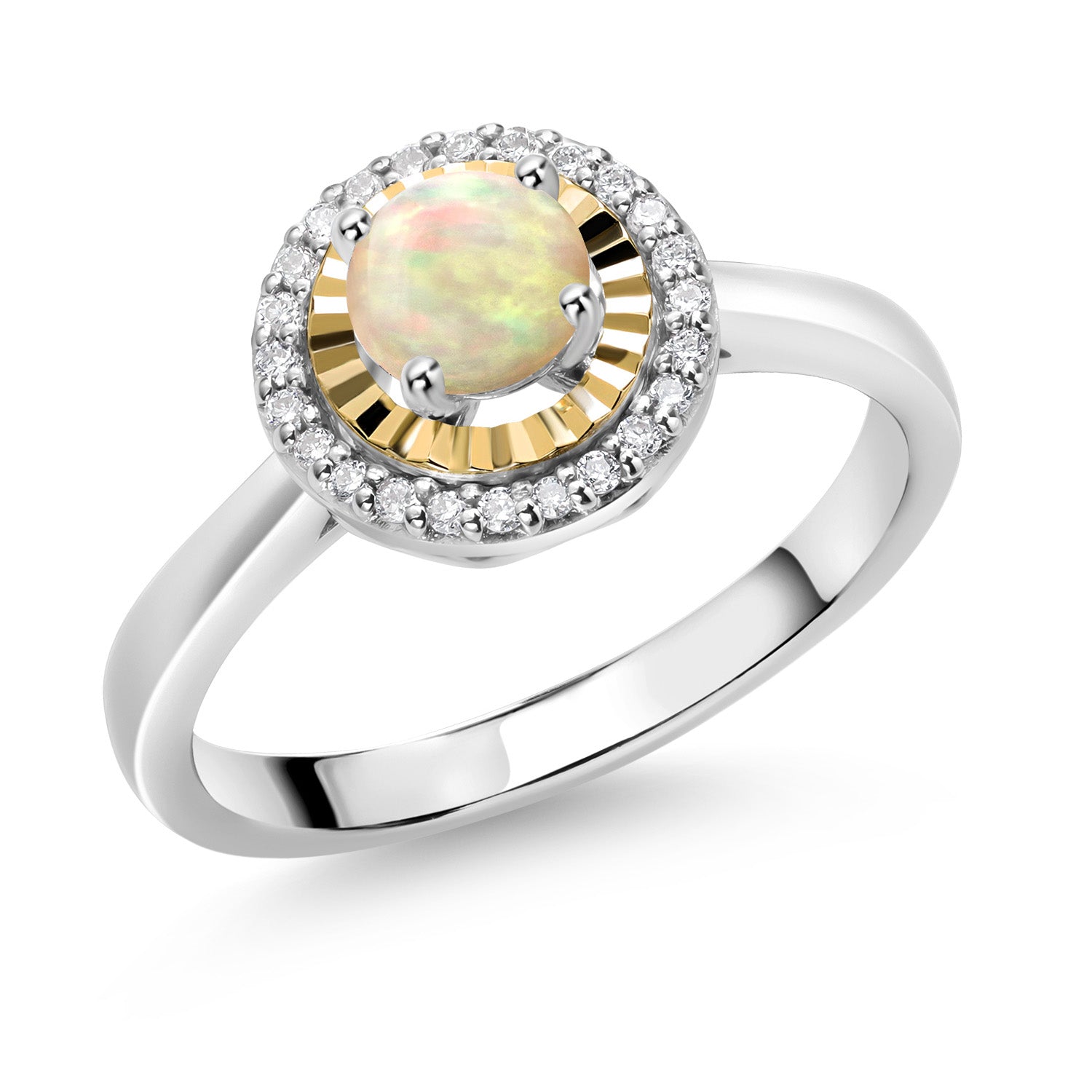 Ethiopian Opal and Lab Grown Diamond_5_Ring in 925 Sterling Silver and 10K Yellow Gold