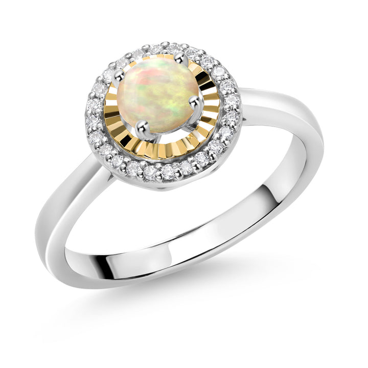 Ethiopian Opal and Lab Grown Diamond_5_Ring in 925 Sterling Silver and 10K Yellow Gold