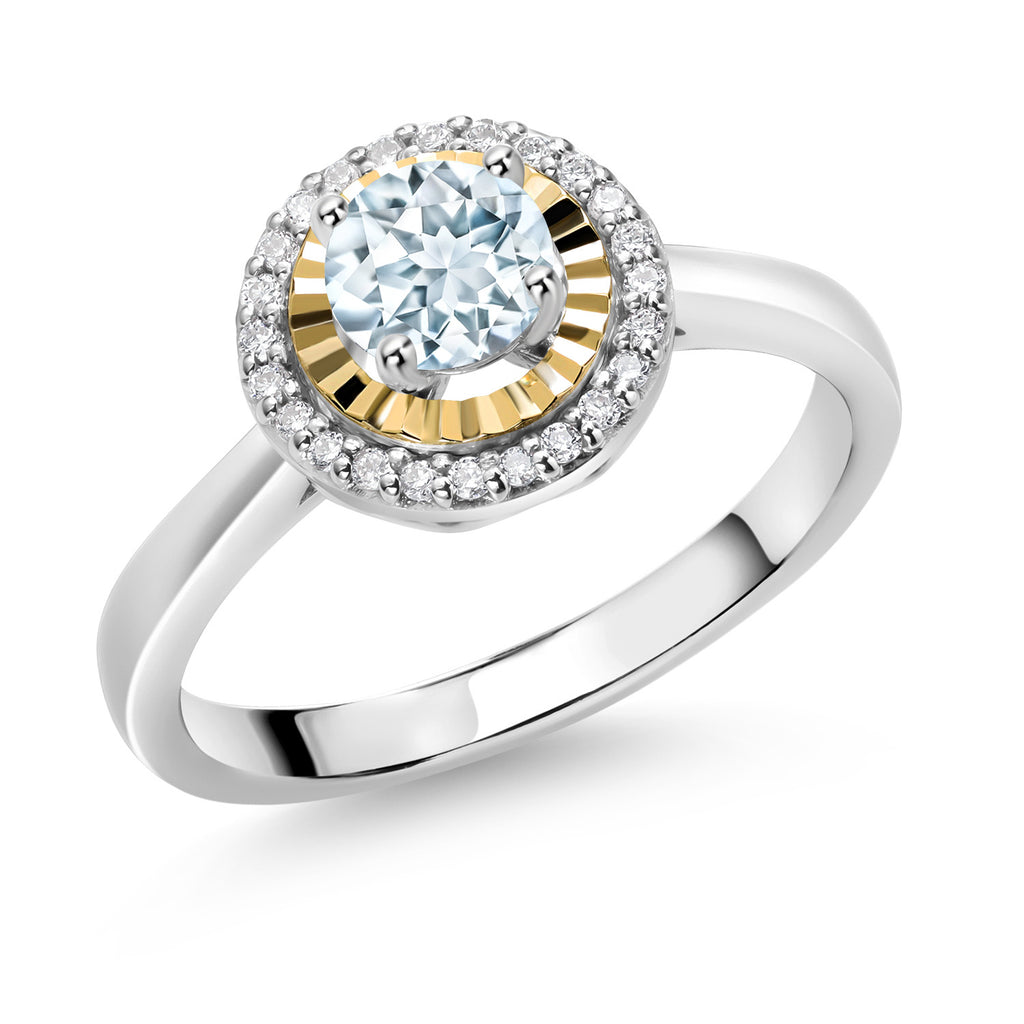 Aquamarine - March_7_Ring in 925 Sterling Silver and 10K Yellow Gold