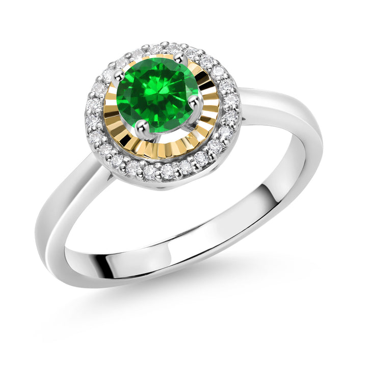 Created Emerald - May_5_Ring in 925 Sterling Silver and 10K Yellow Gold