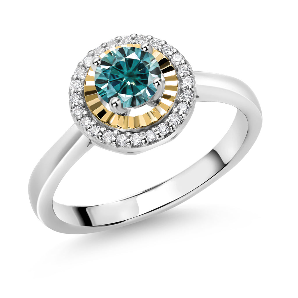 Blue Moissanite - April_5_Ring in 925 Sterling Silver and 10K Yellow Gold