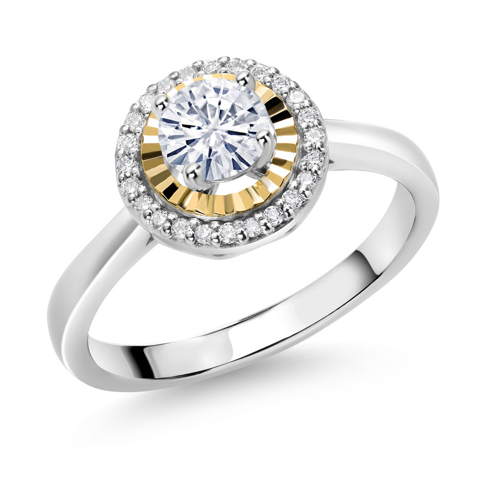 White Moissanite - April_6_Ring in 925 Sterling Silver and 10K Yellow Gold