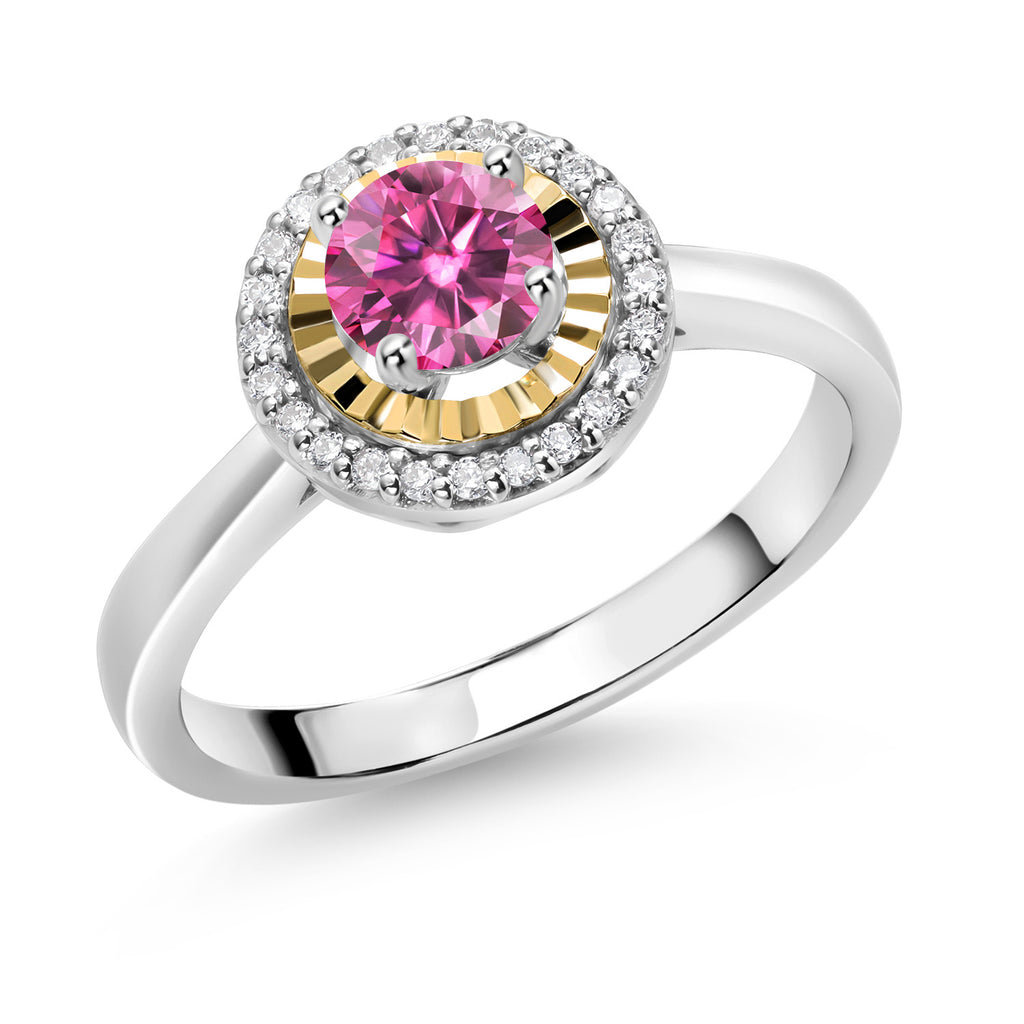 Pink Moissanite - April_8_Ring in 925 Sterling Silver and 10K Yellow Gold