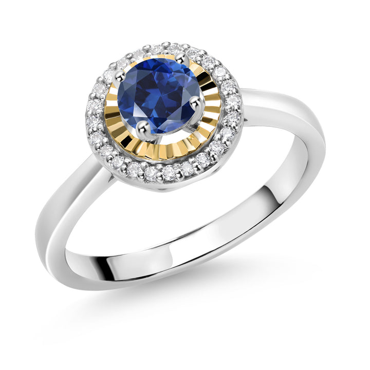 Blue Created Sapphire - September_5_Ring in 925 Sterling Silver and 10K Yellow Gold