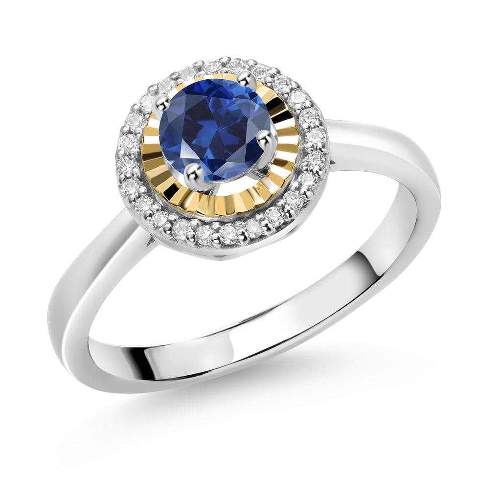 Blue Created Sapphire - September_8_Ring in 925 Sterling Silver and 10K Yellow Gold