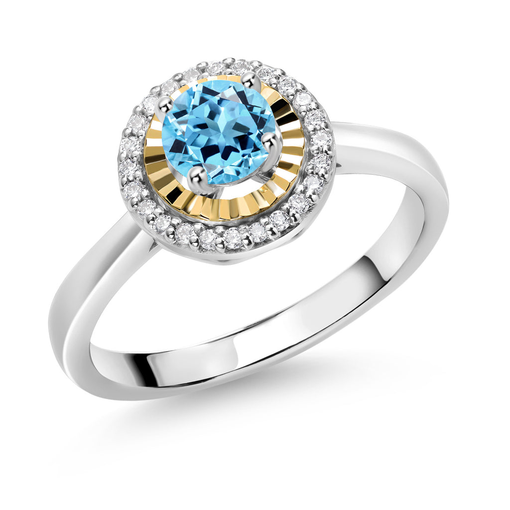 Swiss Blue Topaz - November_8_Ring in 925 Sterling Silver and 10K Yellow Gold