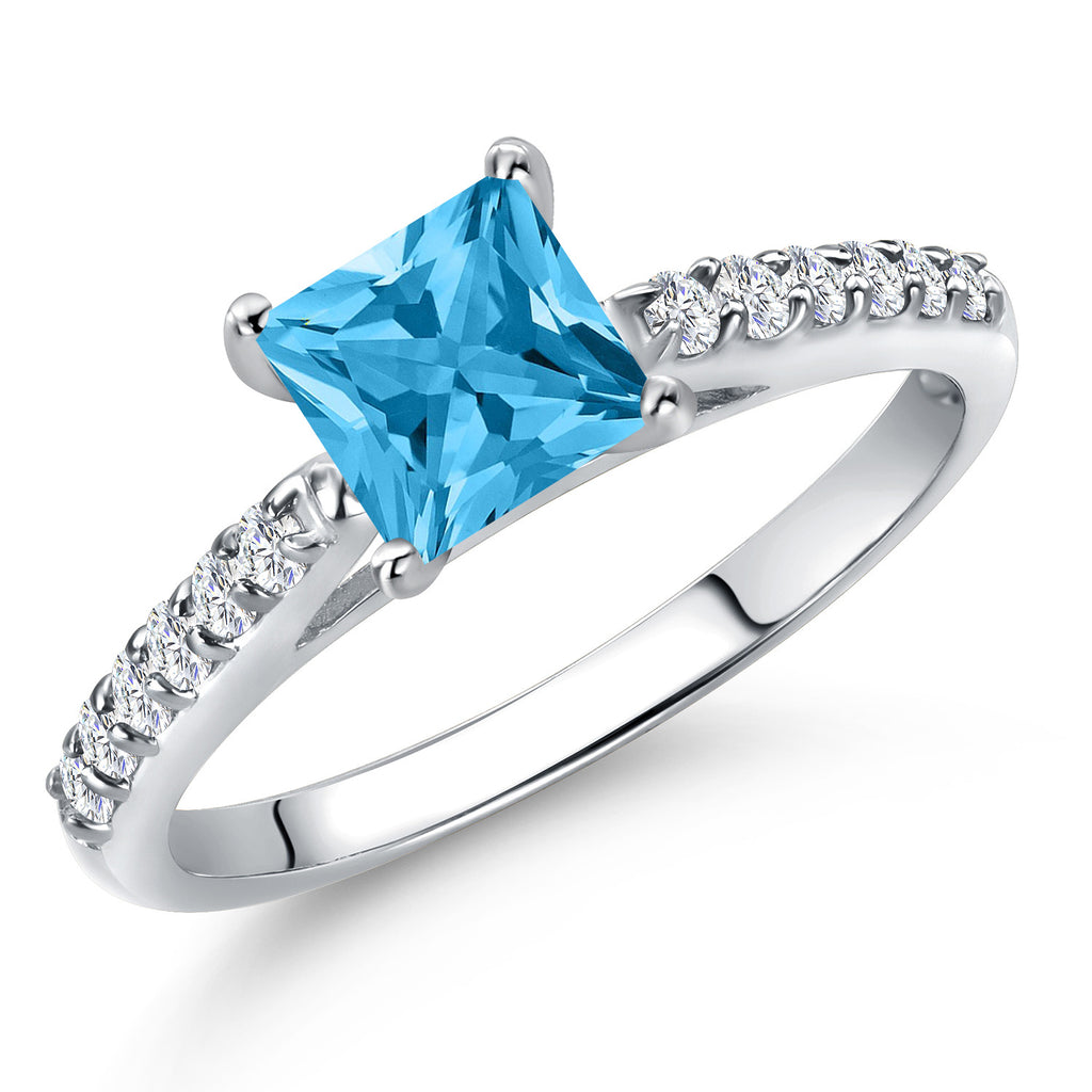 Swiss Blue Topaz - November_8_Ring in 10K White Gold