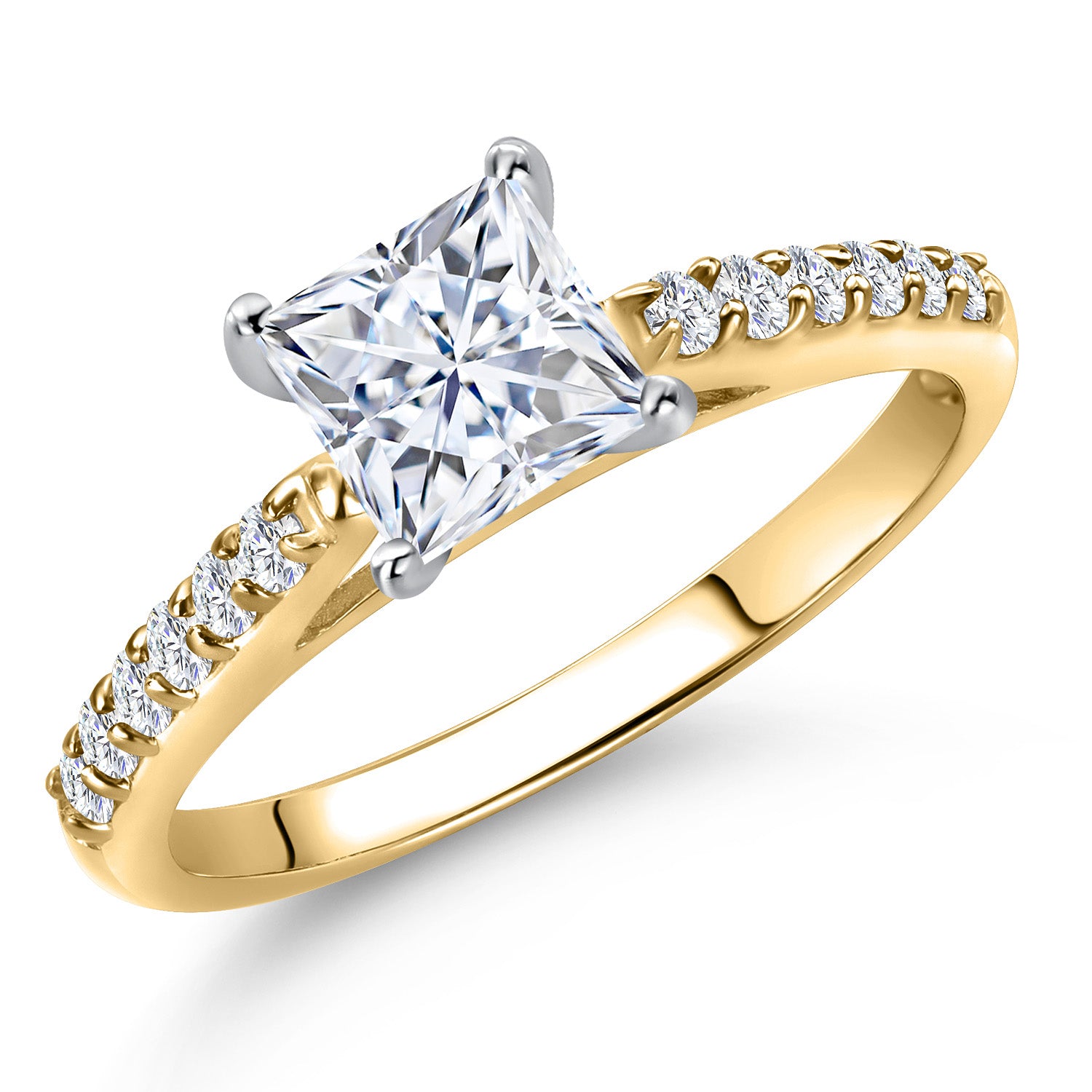 White Moissanite - April_Ring in 10K Two Tone Gold