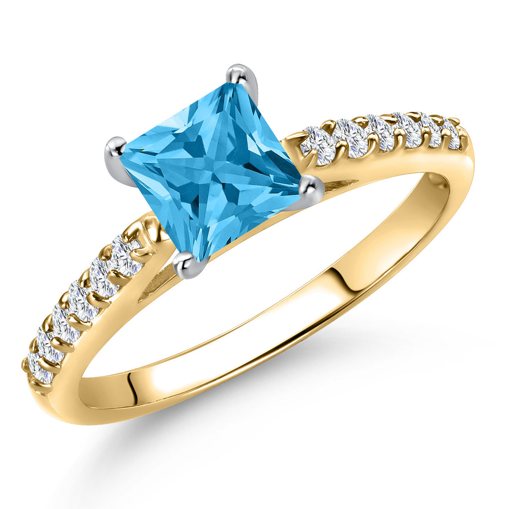 Swiss Blue Topaz - November_7_Ring in 10K Two Tone Gold