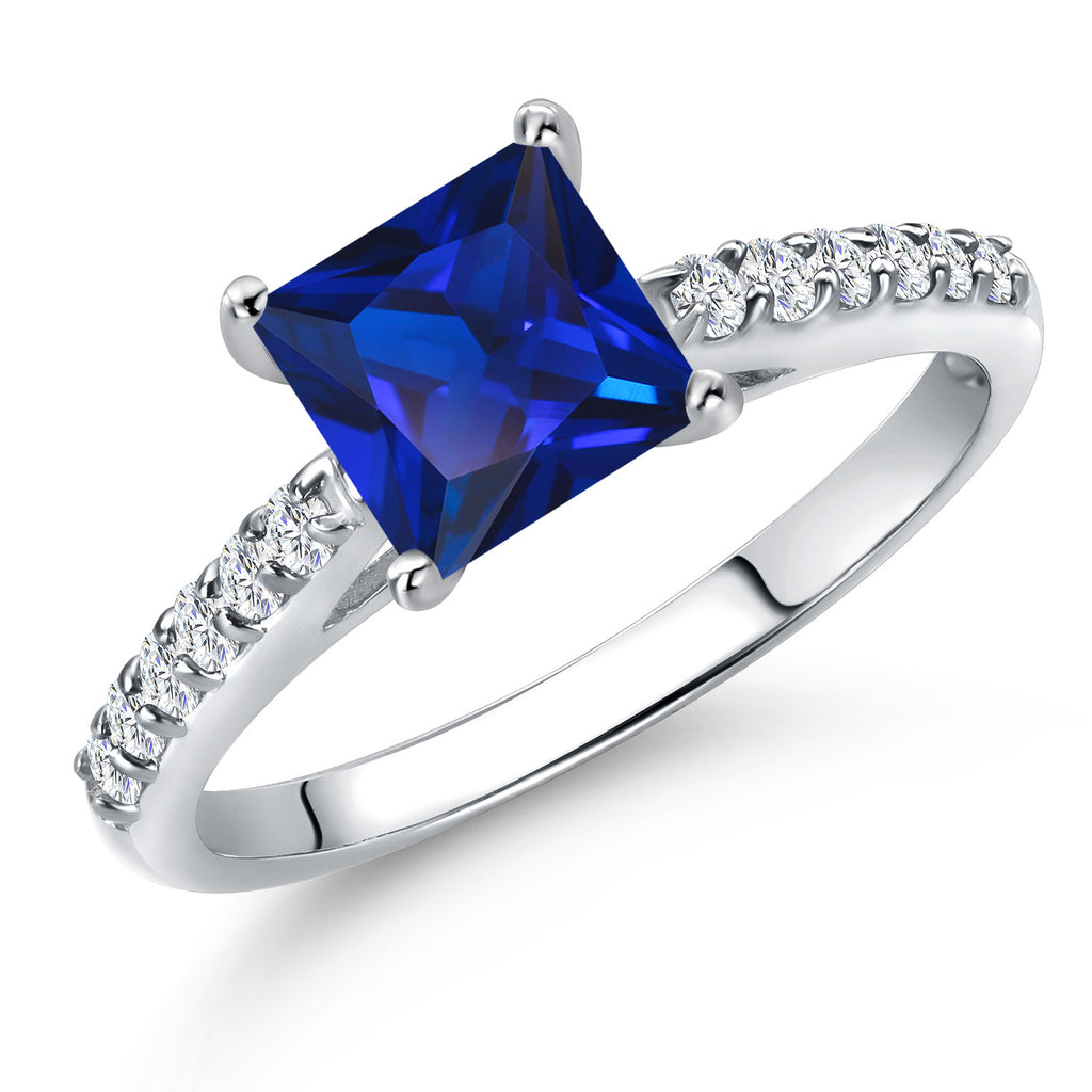 Blue Created Sapphire - September_7_Ring in 10K White Gold