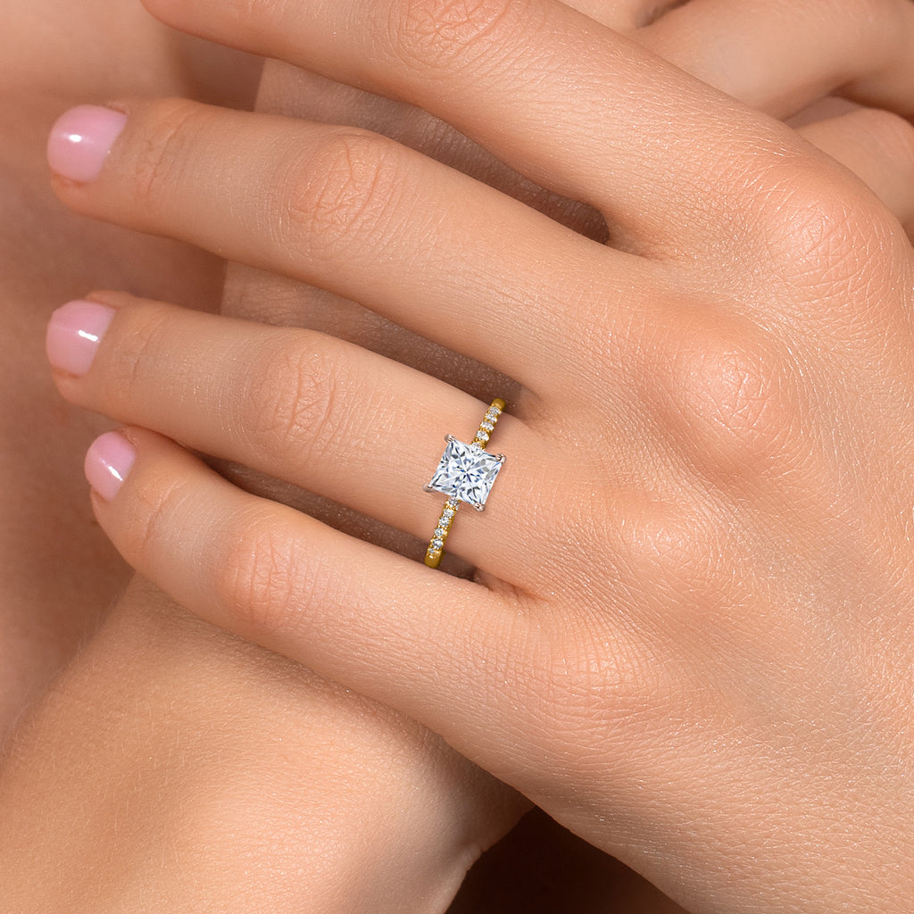 White Moissanite - April_Ring in 10K Two Tone Gold