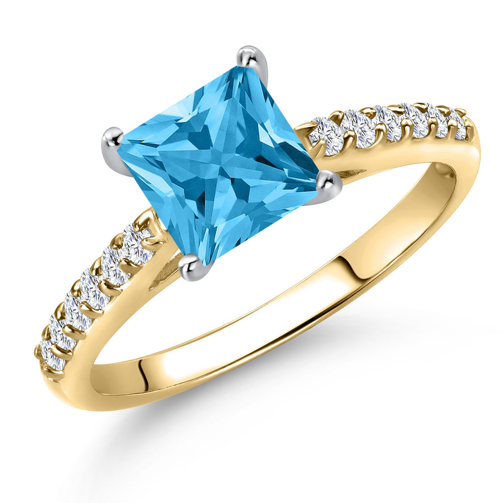 Swiss Blue Topaz - November_5_Ring in 10K Two Tone Gold