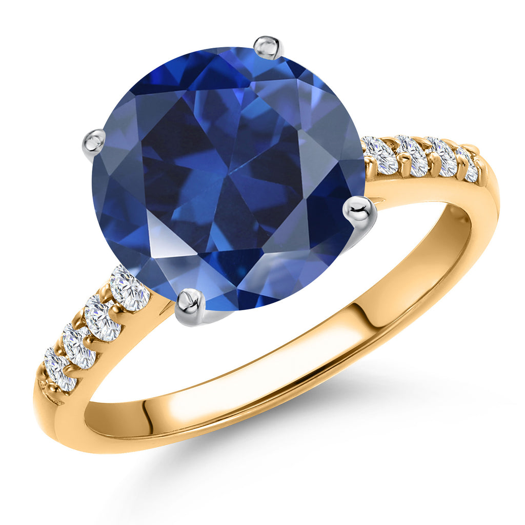 Blue Created Sapphire - September_9_Ring in 10K Two Tone Gold