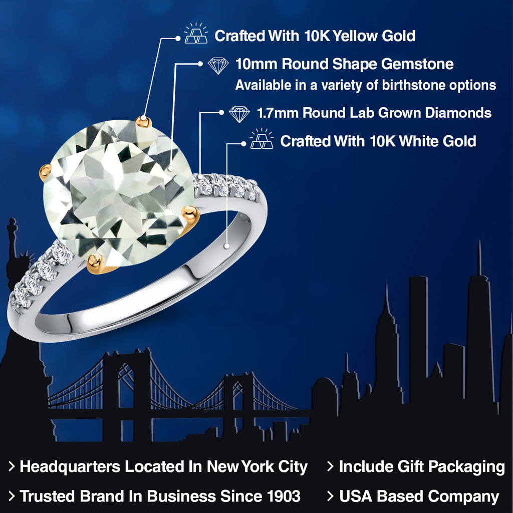 Prasiolite and Lab Grown Diamond_5_Ring in 10K Two Tone Gold