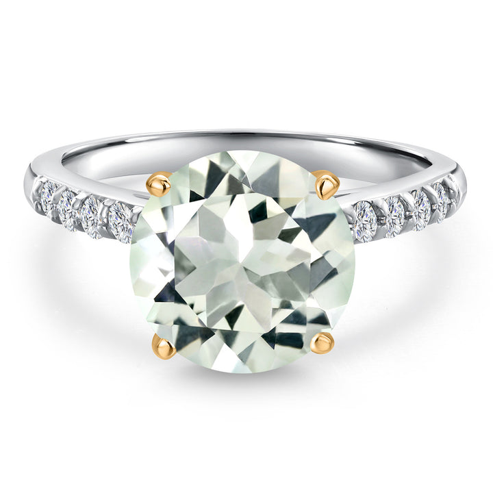 Prasiolite and Lab Grown Diamond_5_Ring in 10K Two Tone Gold
