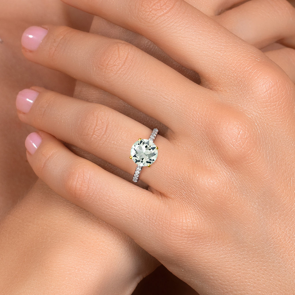 Prasiolite and Lab Grown Diamond_5_Ring in 10K Two Tone Gold