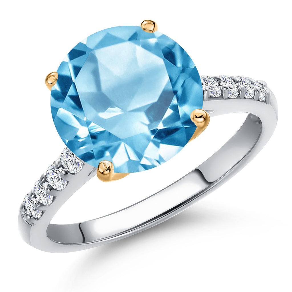 Swiss Blue Topaz - November_9_Ring in 10K Two Tone Gold