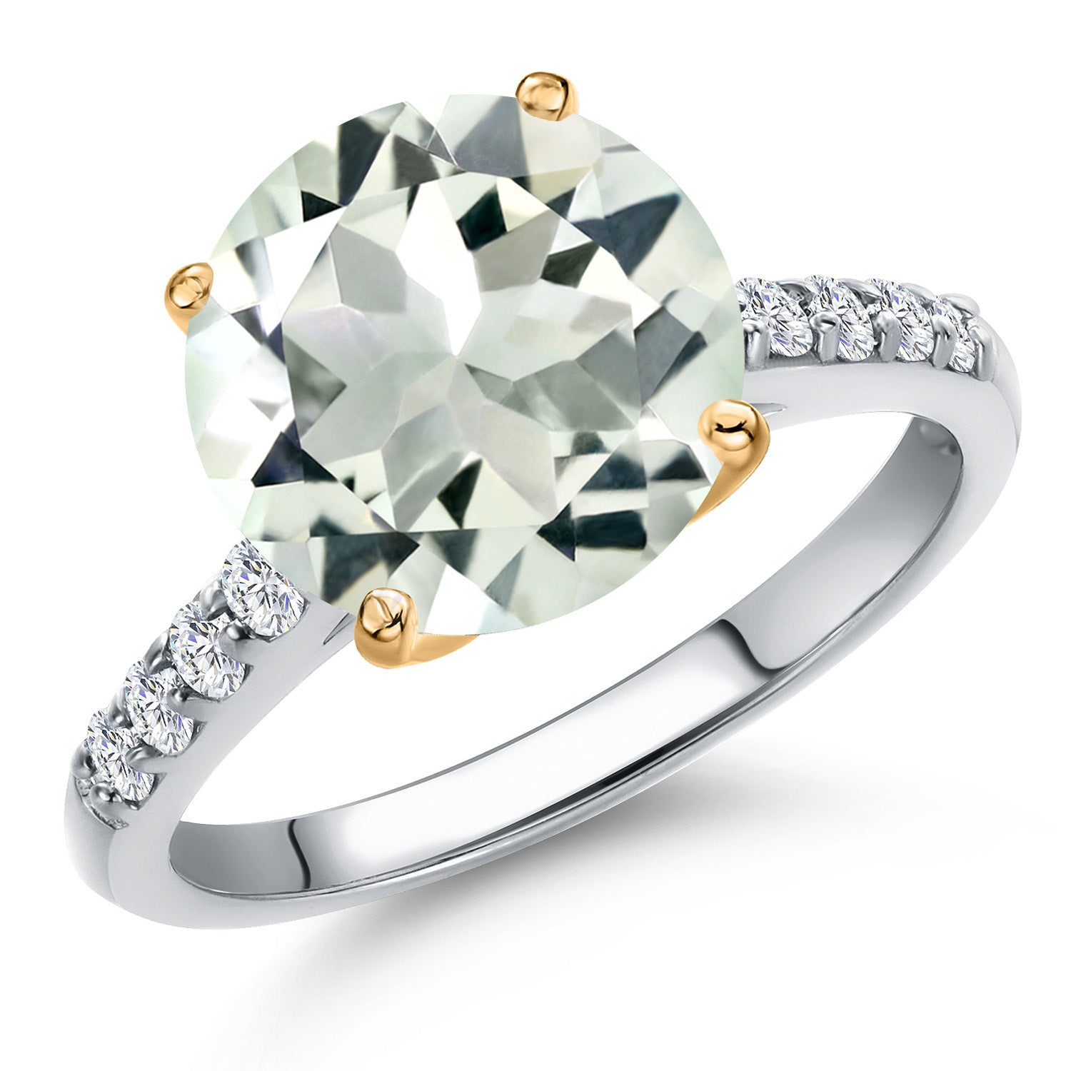 Prasiolite and Lab Grown Diamond_5_Ring in 925 Sterling Silver and 10K Yellow Gold