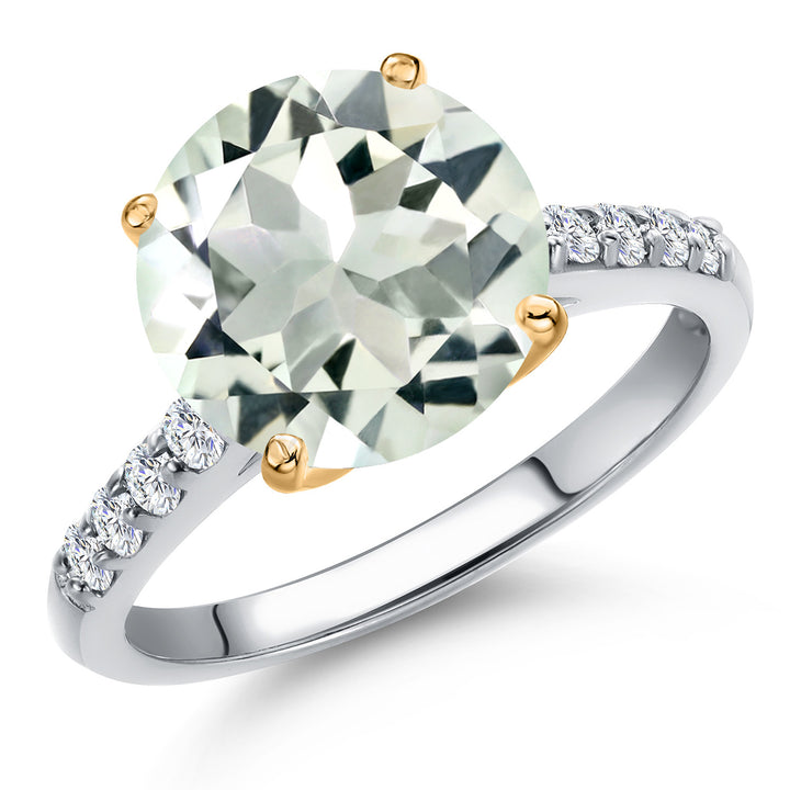 Prasiolite and Lab Grown Diamond_5_Ring in 925 Sterling Silver and 10K Yellow Gold