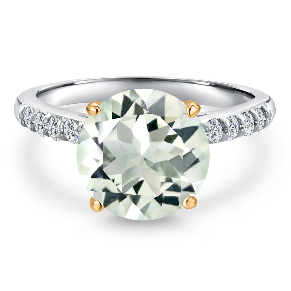 Prasiolite and Lab Grown Diamond_5_Ring in 925 Sterling Silver and 10K Yellow Gold