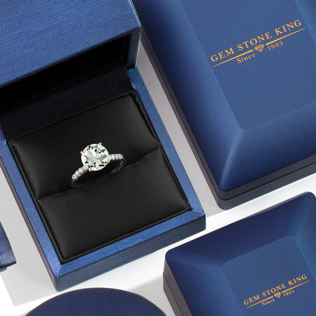Prasiolite and Lab Grown Diamond_5_Ring in 925 Sterling Silver and 10K Yellow Gold