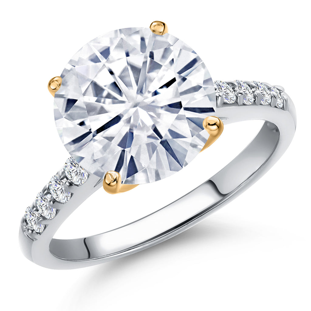 White Moissanite - April_6_Ring in 925 Sterling Silver and 10K Yellow Gold
