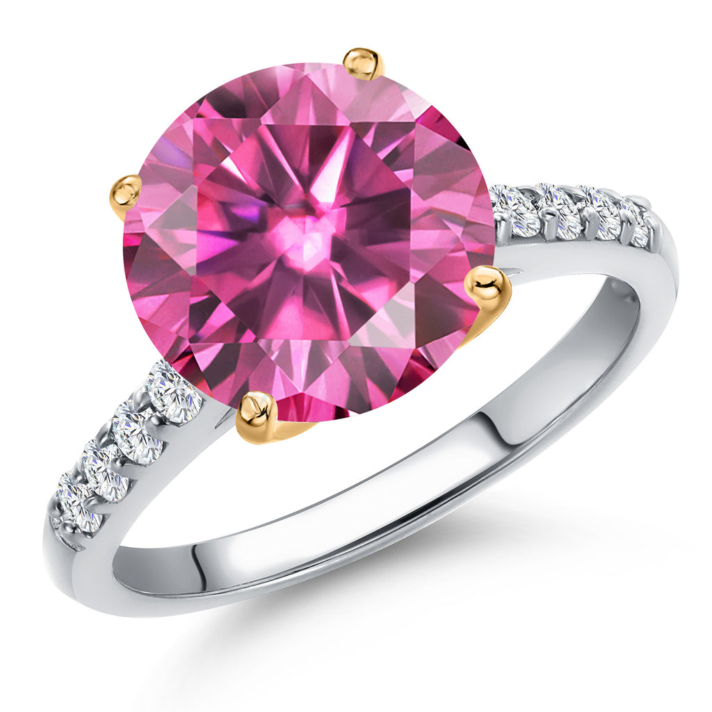 Pink Moissanite - April_9_Ring in 925 Sterling Silver and 10K Yellow Gold