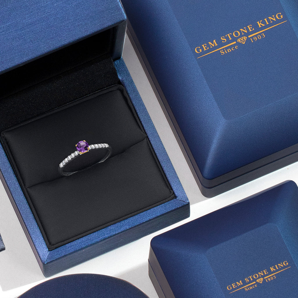 Amethyst and Lab Grown Diamond_5_Ring in 925 Sterling Silver and 10K Yellow Gold