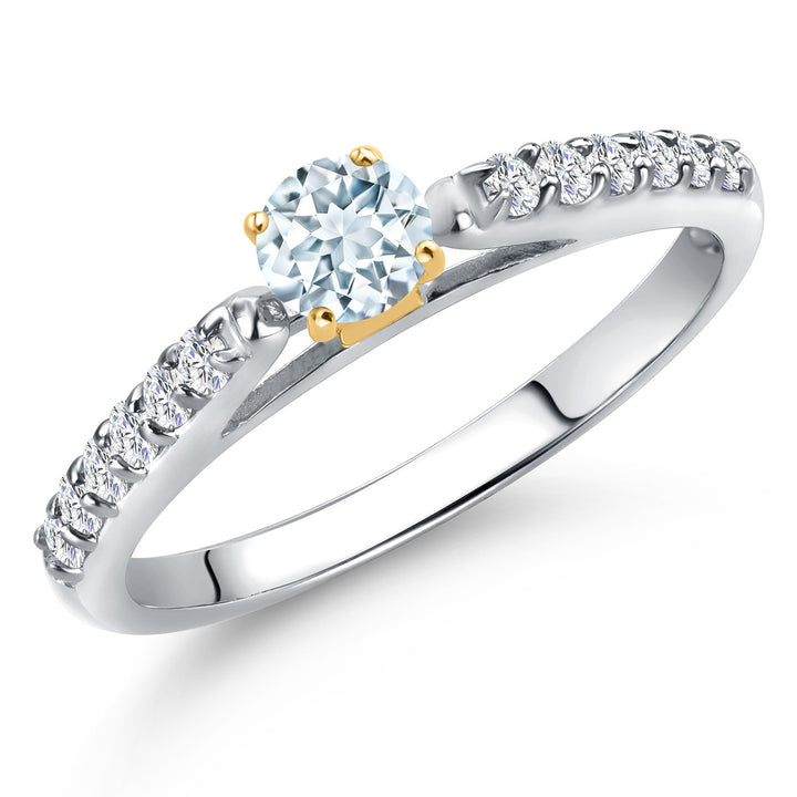 Aquamarine - March_5_Ring in 925 Sterling Silver and 10K Yellow Gold