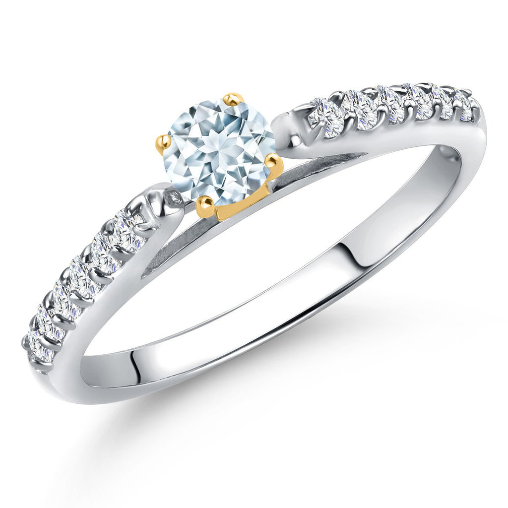 Aquamarine - March_8_Ring in 925 Sterling Silver and 10K Yellow Gold