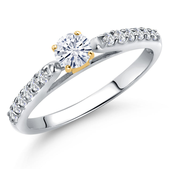 White Moissanite - April_5_Ring in 925 Sterling Silver and 10K Yellow Gold
