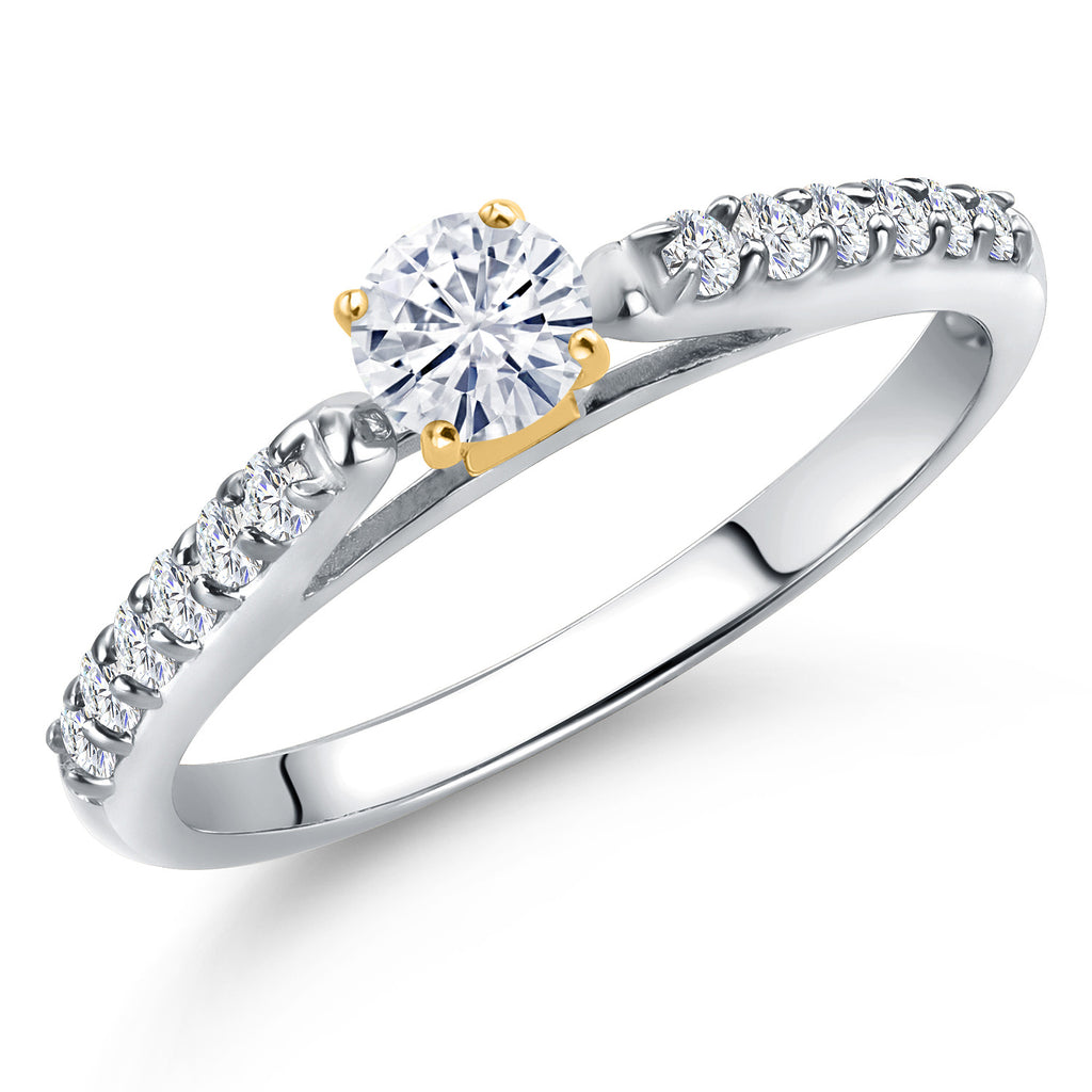 White Moissanite - April_9_Ring in 925 Sterling Silver and 10K Yellow Gold