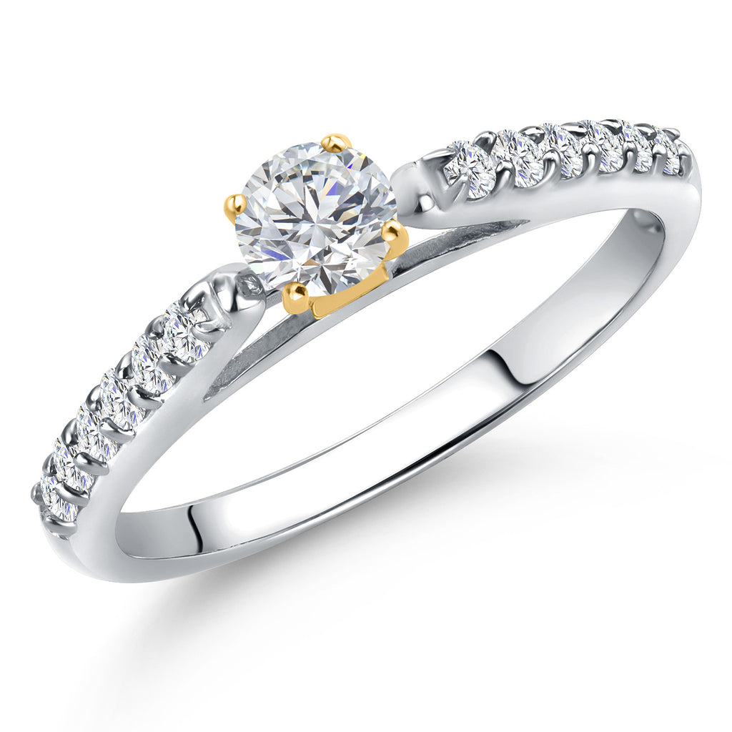 White Lab Grown Diamond - April_8_Ring in 925 Sterling Silver and 10K Yellow Gold