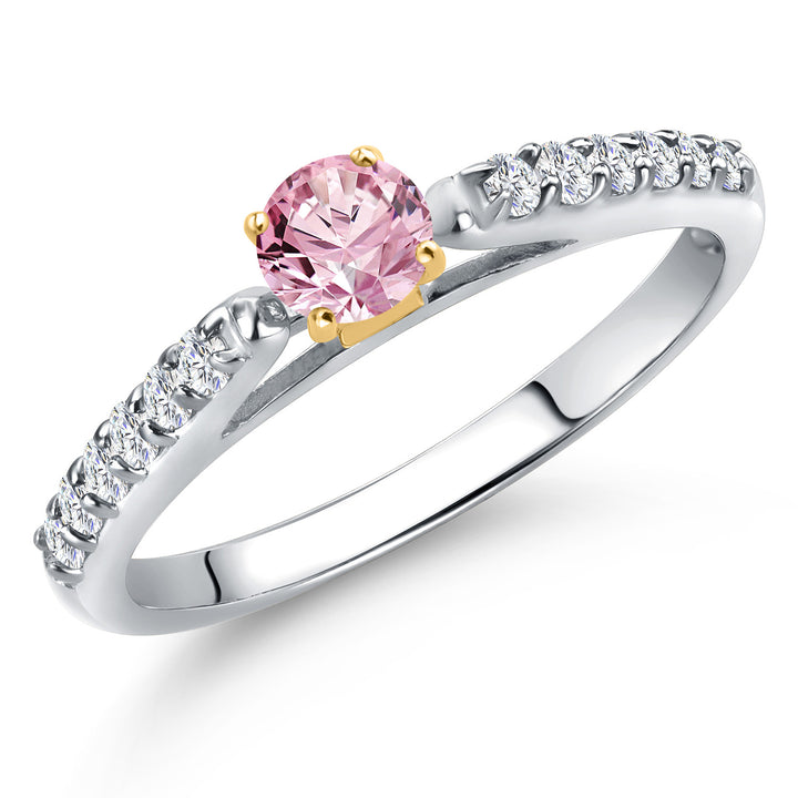 Pink Lab Grown Diamond - April_5_Ring in 925 Sterling Silver and 10K Yellow Gold