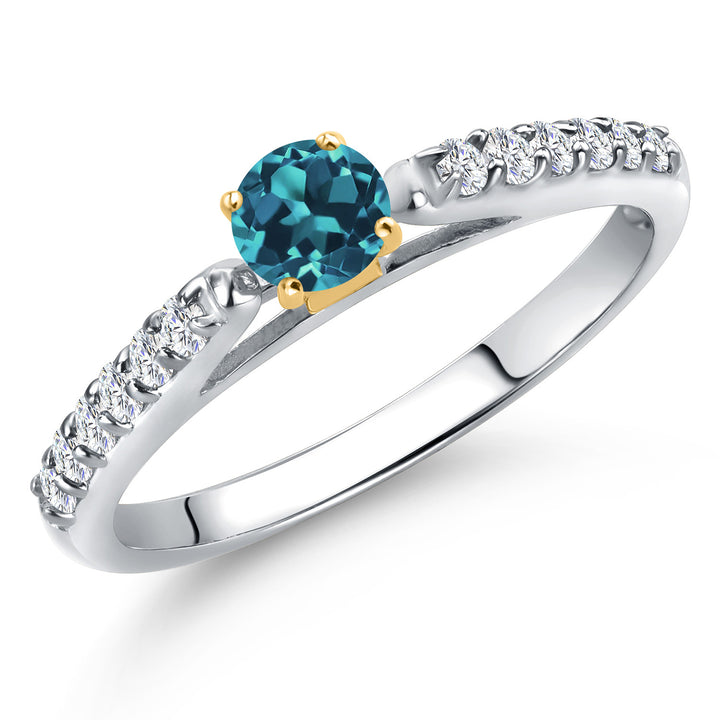 London Blue Topaz - November_5_Ring in 925 Sterling Silver and 10K Yellow Gold