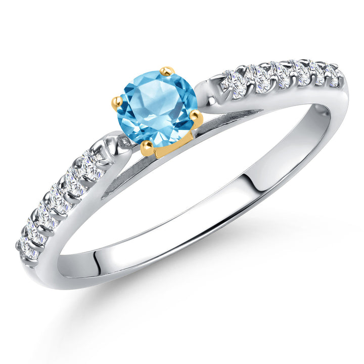 Swiss Blue Topaz - November_5_Ring in 925 Sterling Silver and 10K Yellow Gold